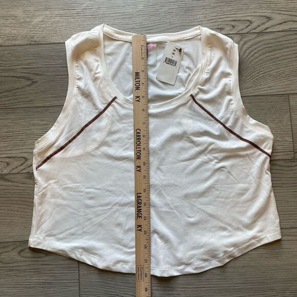Terez Crop Tank Women's Size‎ Small Off-White Workout Sheer Racerback Casual Gym - Picture 5 of 7